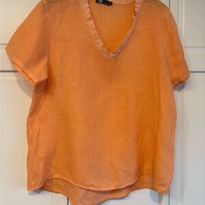 Orange Ruffled V-Neck Women's Top